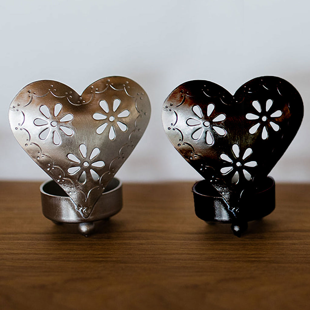 Heart Candle Holders Silver and Black