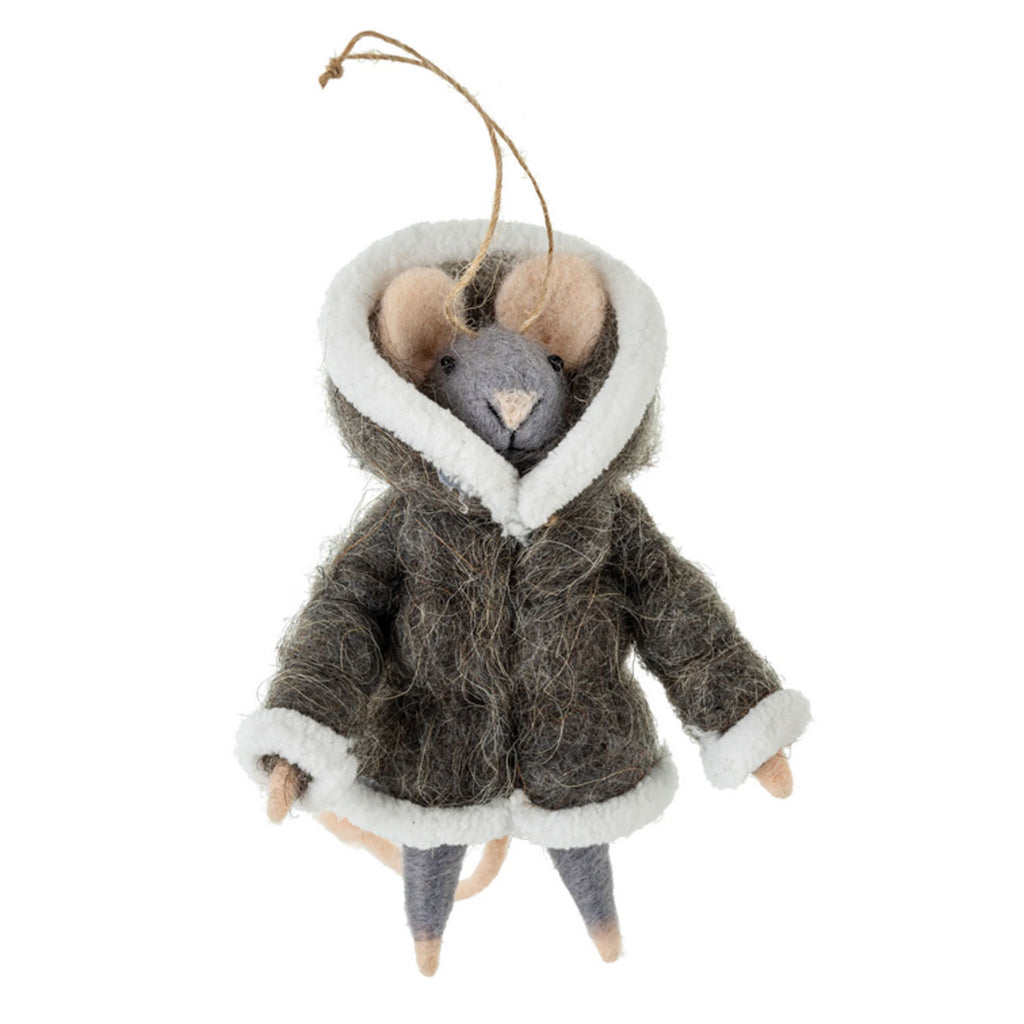 Mouse Ornament Arctic Austen, Felted Wool & Polyester | Grey