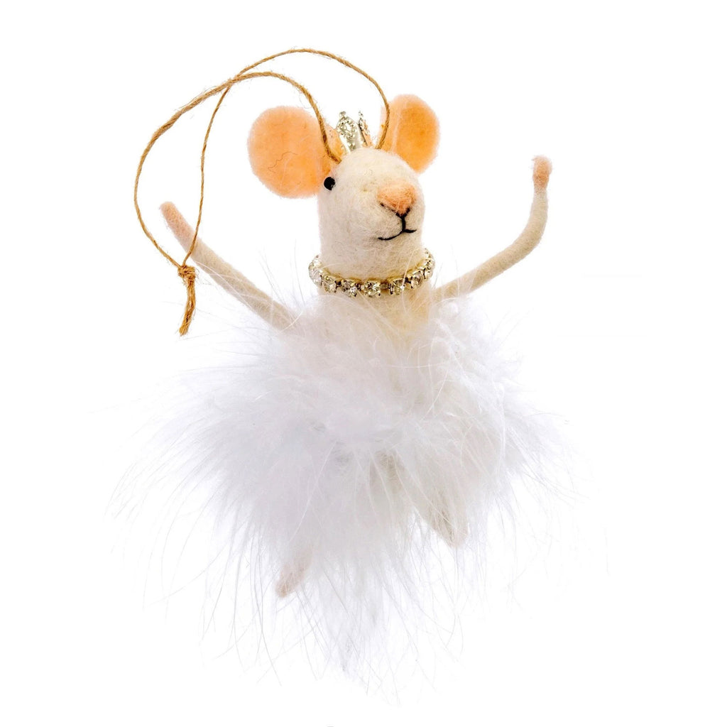 Felted Mouse Ornament Swan Lake | Feathered Tutu Crown