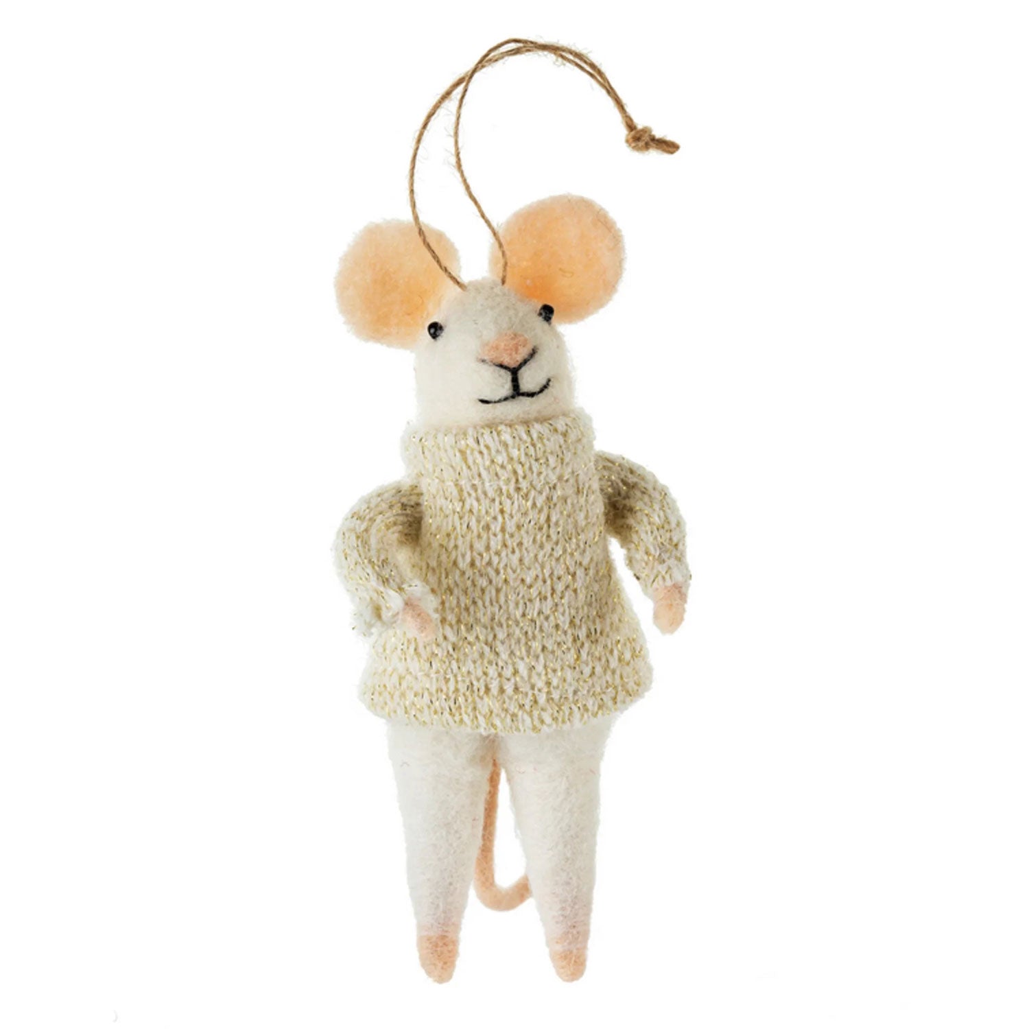 Felted Mouse Ornament Jack Frost | White