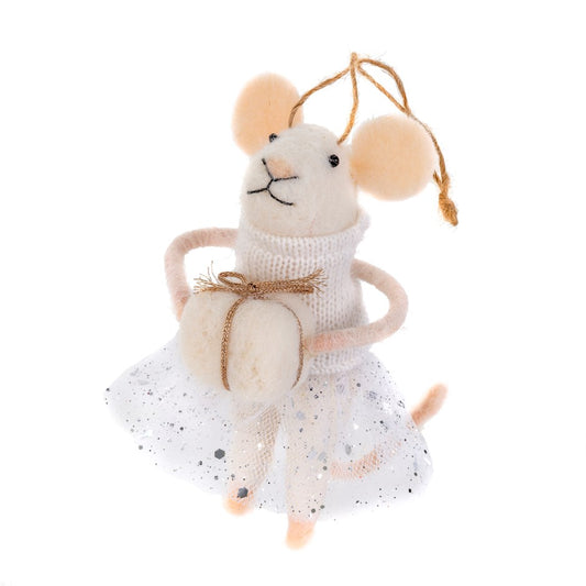 Mouse Ornament Kind Kristi, Felted Wool & Polyester | White