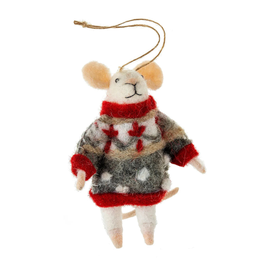 Mouse Ornament Nordic Noah, Felted Wool & Polyester | White