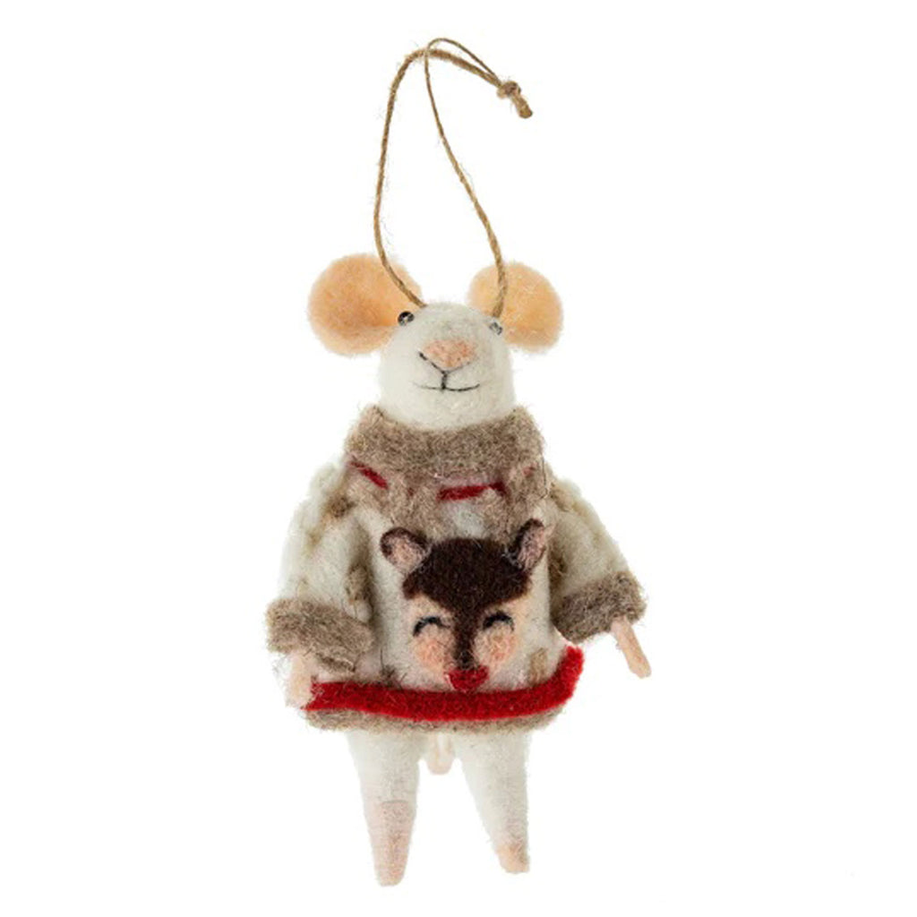 Mouse Ornament Nordic Nolan, Felted Wool & Polyester | White