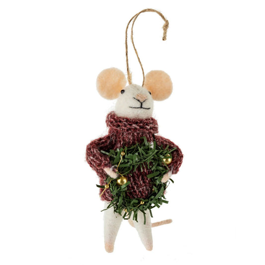 Felted Mouse Ornament Jolly Jules | Turtleneck and Wreath