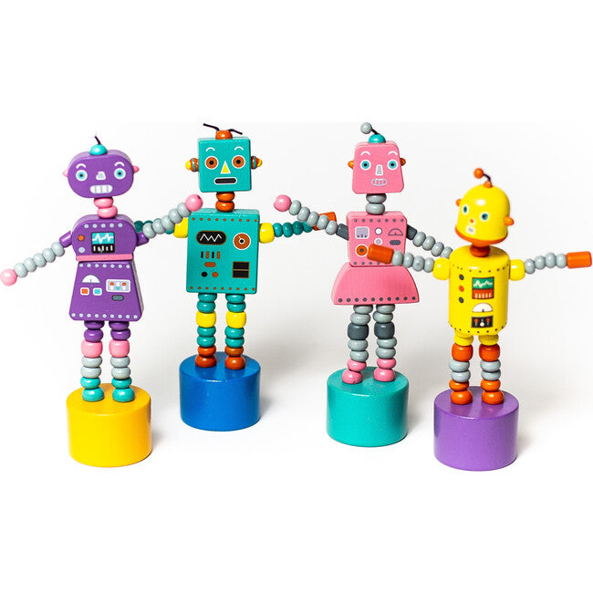 Jack Rabbit Push Puppet Retro Robots | Wood, Designed in the USA