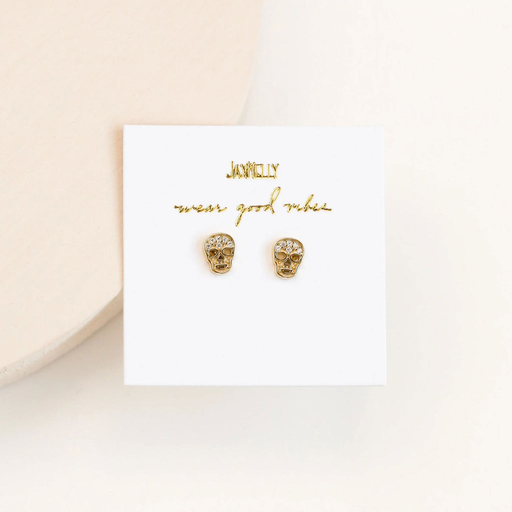 JaxKelly Stud Earrings | Pave Skull, Handcrafted in USA