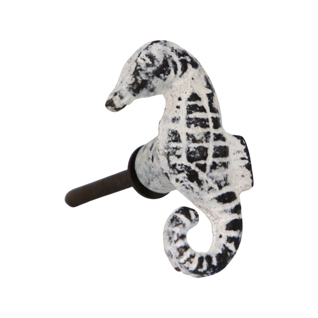 Dresser Knobs Whitewash Seahorse | Cast Iron, Made in India