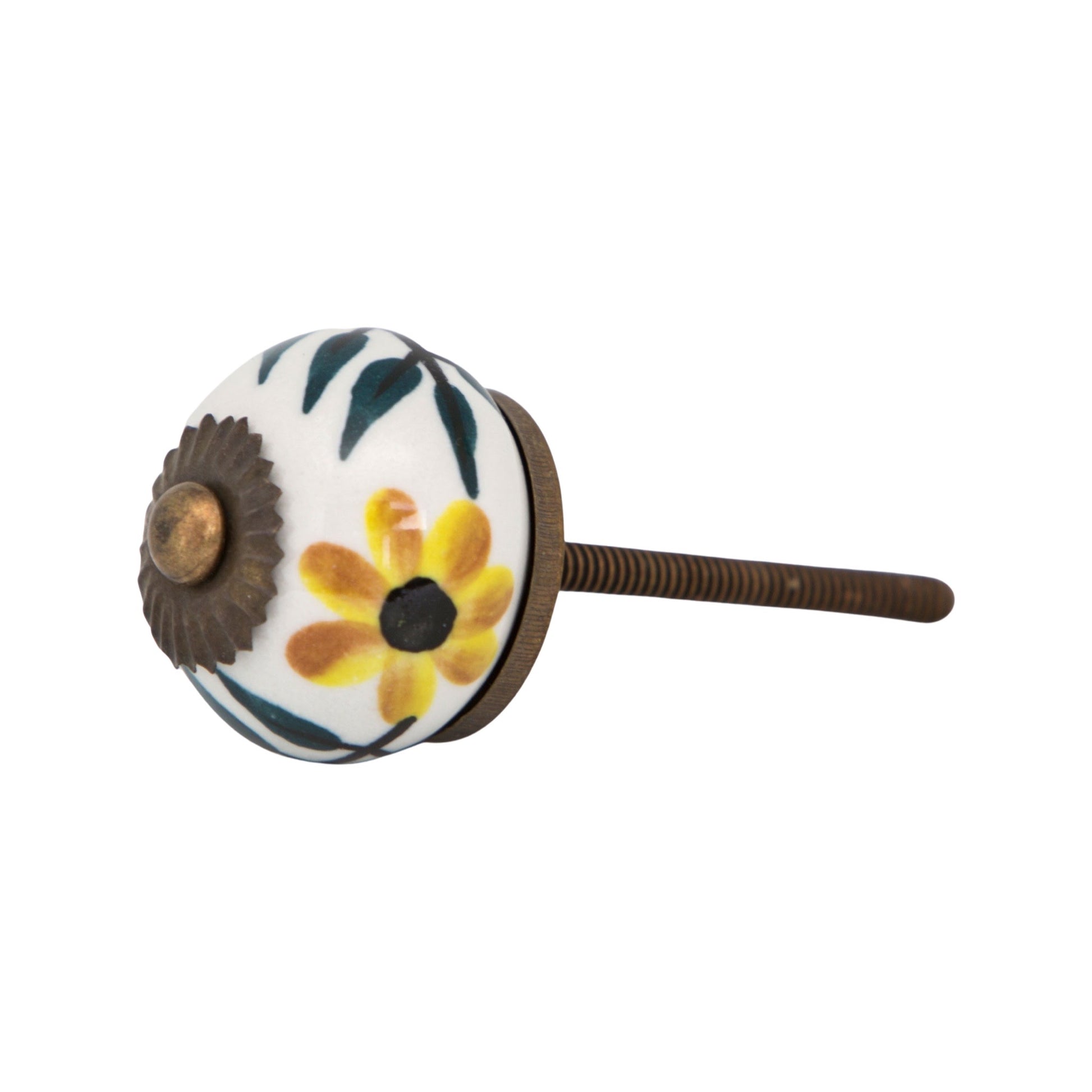 Ceramic Dresser Knob | Black Eyed Susan, Made & Hand Painted in India