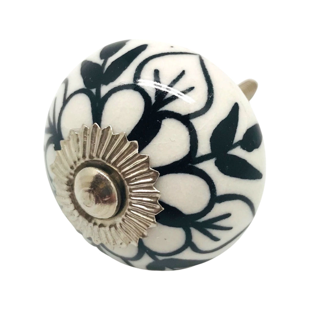 Ceramic Dresser Knob | Black Flower, Made & Hand Painted in India