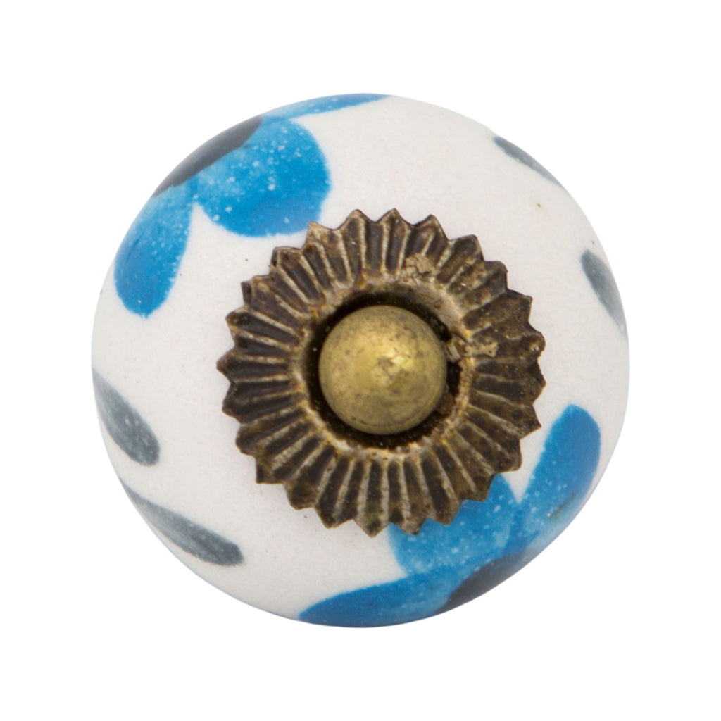 Ceramic Dresser Knob | Blue Primrose, Made & Hand Painted in India
