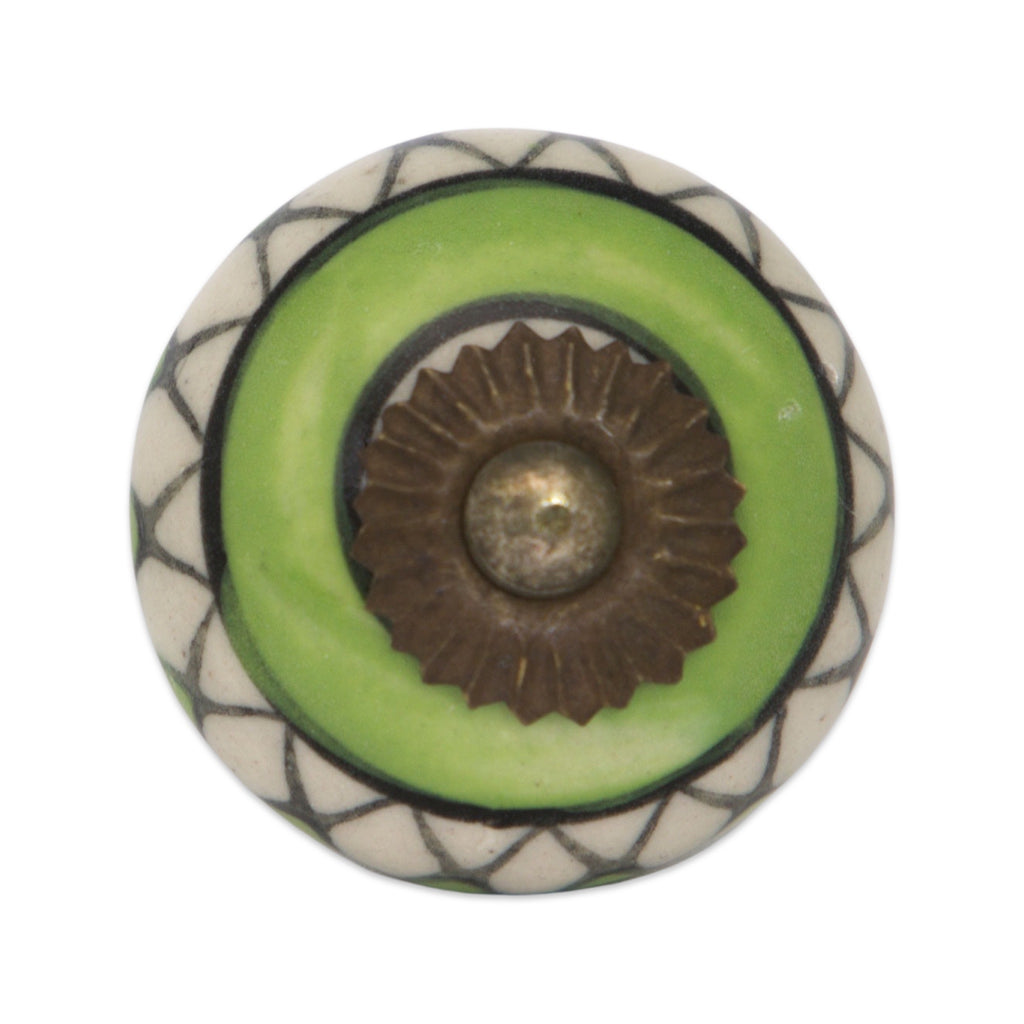 Ceramic Dresser Knob | Happy Green, Made & Hand Painted in India