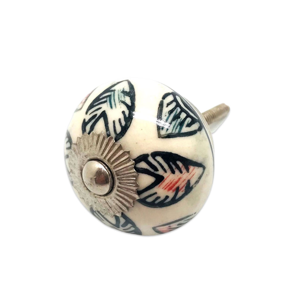 Ceramic Dresser Knob | Sweet Leaf, Made & Hand Painted in India
