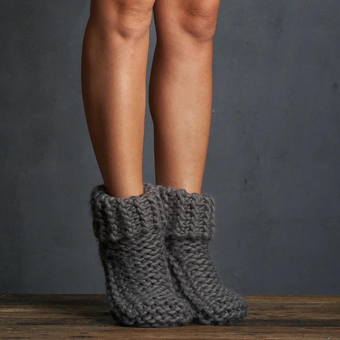 Lemon Loungewear Cabin Cuffed Cutie Bootie - Charcoal, Chunky