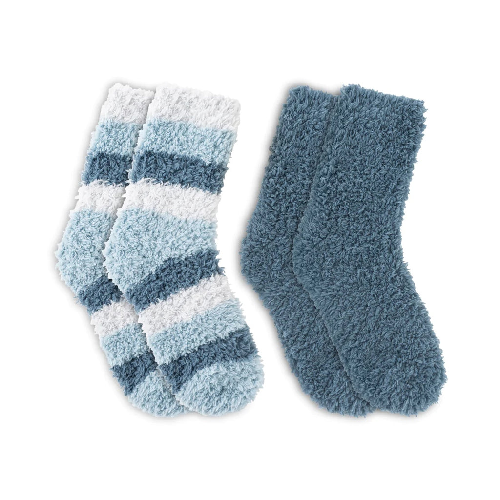 Lemon 2 Pack Stripe Fur Foam Crew Sock - Medium Blue, Cozy