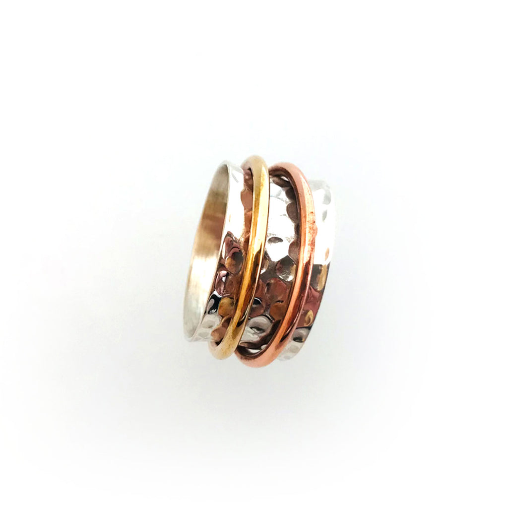 Twang & Pearl Meditation Ring Silver Hammered Thin | Made in India