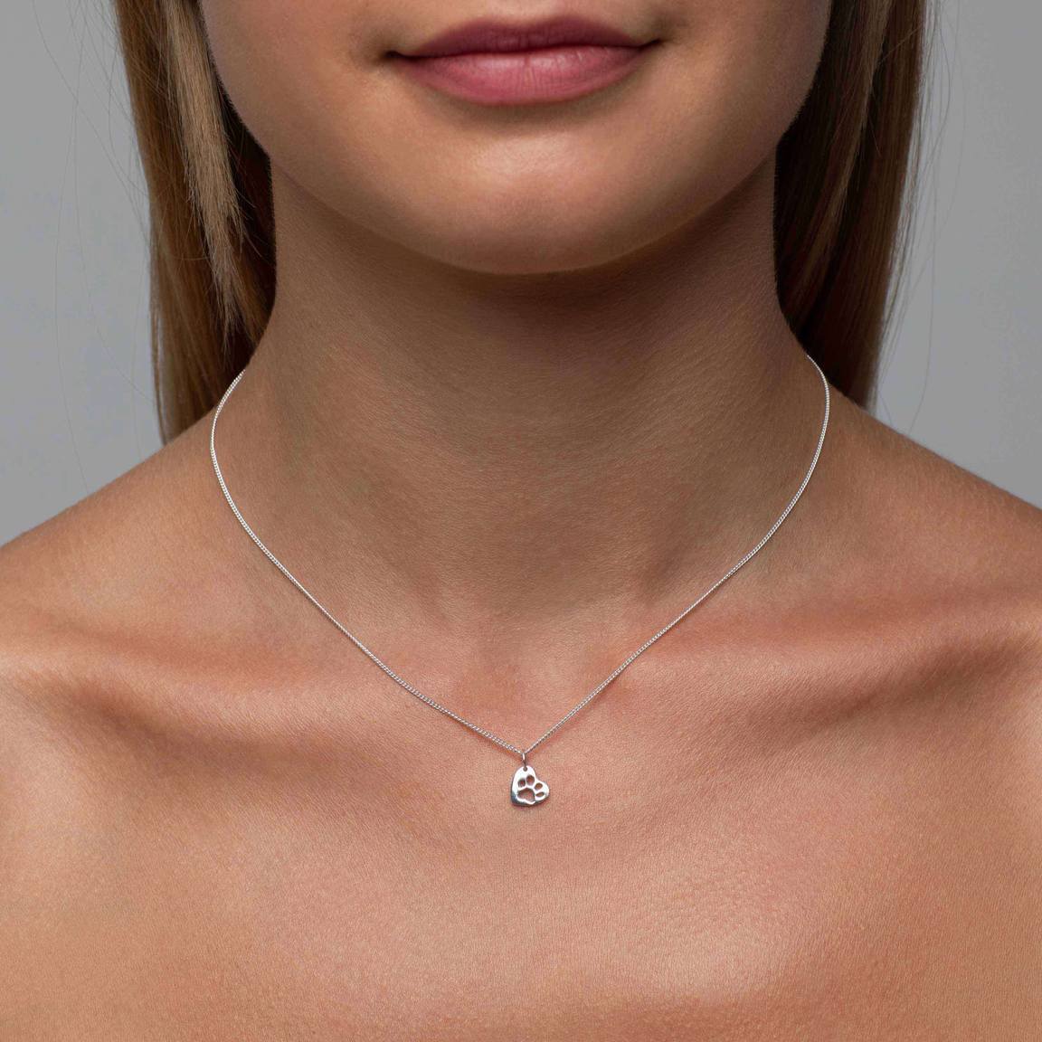 Petite Heart Paw Necklace - Silver
