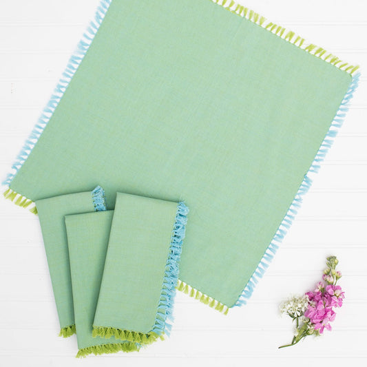 April Cornell Chambray Napkins Set of 4 | Aqua Green, Cotton