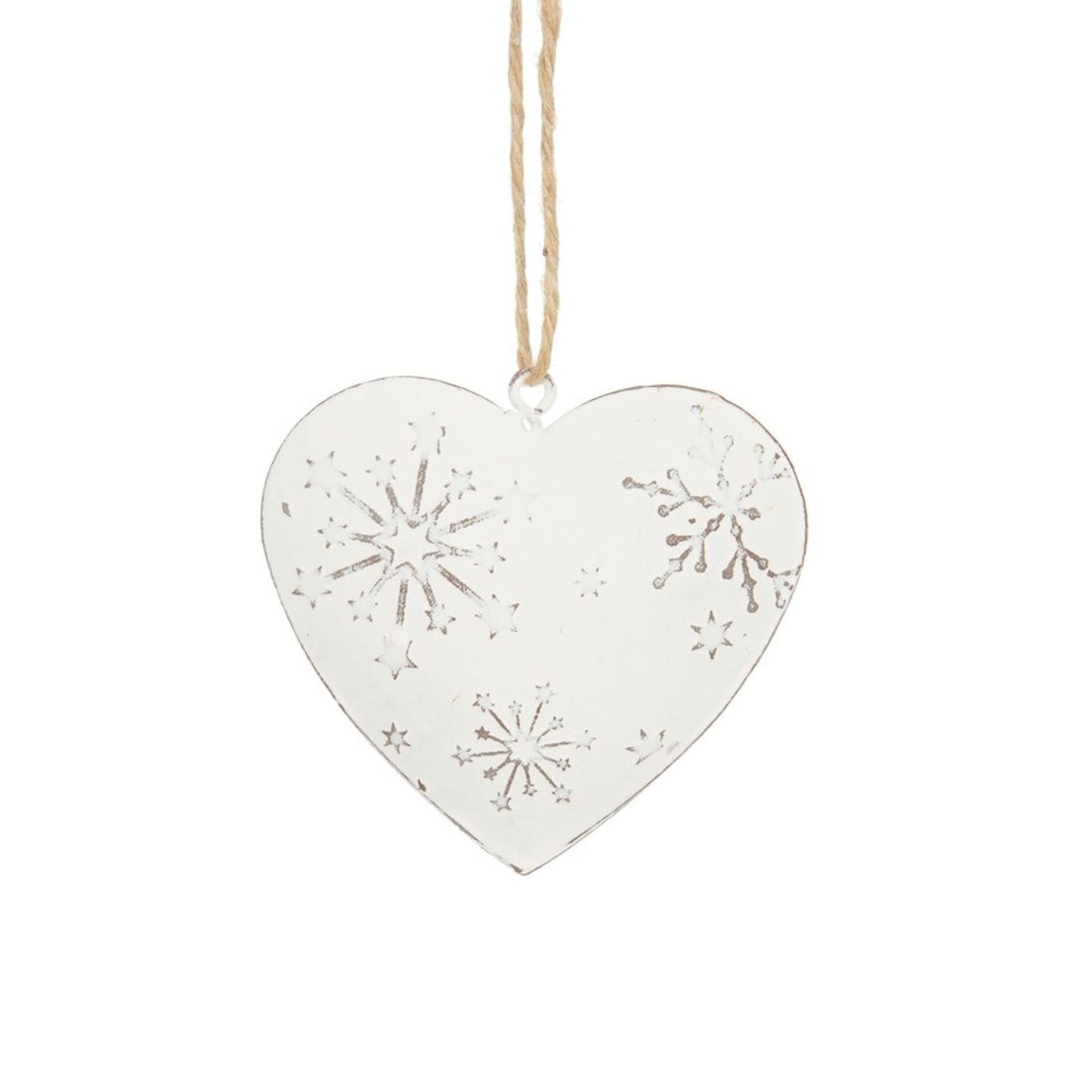 Stamped Metal Ornaments, Heart, Tree, Star | White