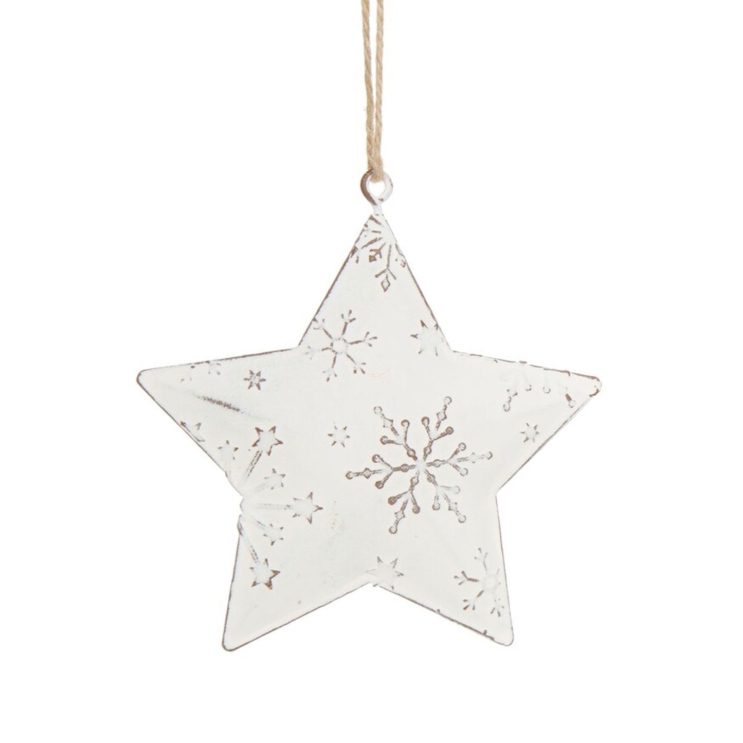 Stamped Metal Ornaments, Heart, Tree, Star | White