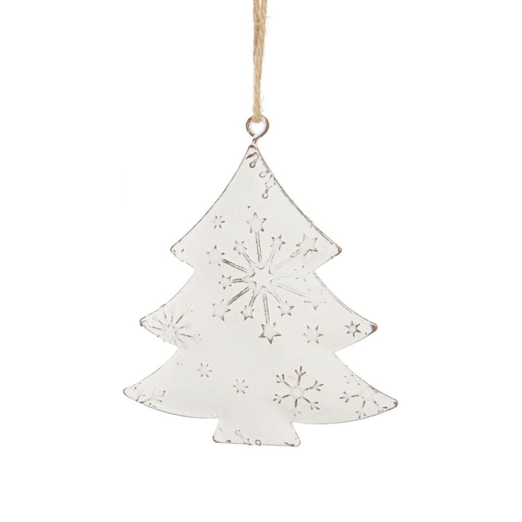 Stamped Metal Ornaments, Heart, Tree, Star | White