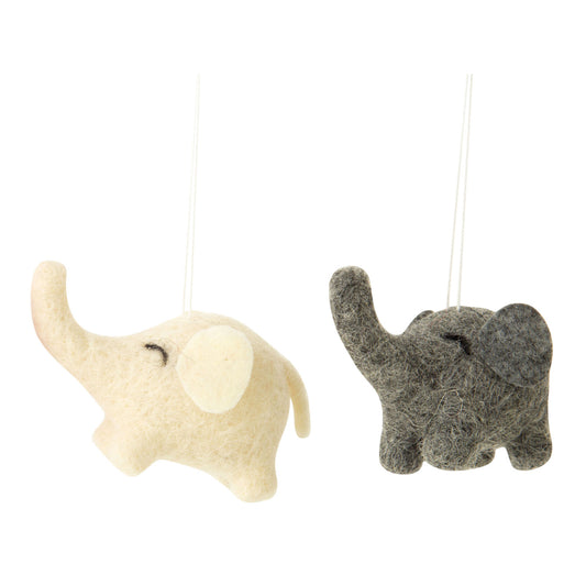 Felted Baby Elephant Ornaments | Grey & White