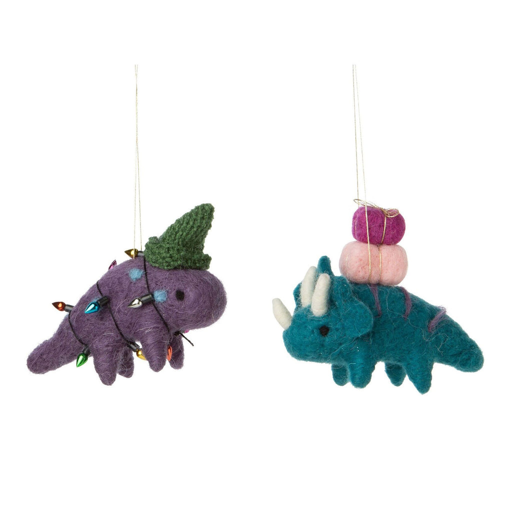 Christmas Dinosaur Ornaments Felt | Purple & Blue