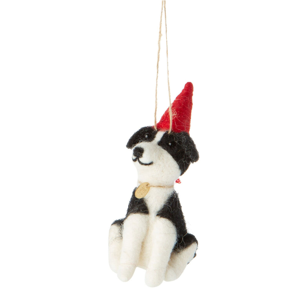 Holiday Dog Ornaments in Party Hats Felt | Brown & Black