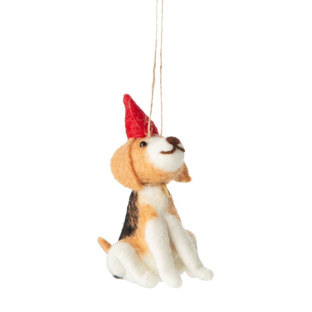 Holiday Dog Ornaments in Party Hats Felt | Brown & Black