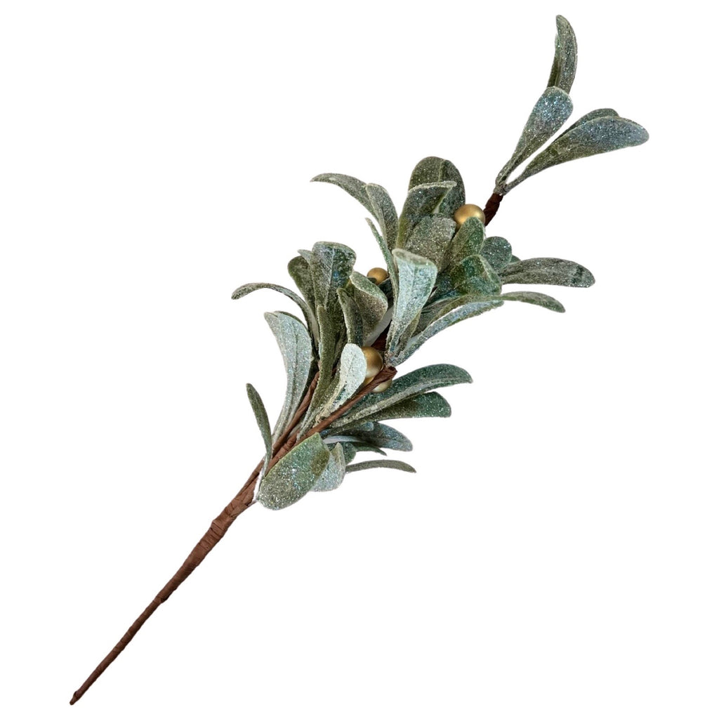 Frosted Mistletoe Branch with Gold Berries