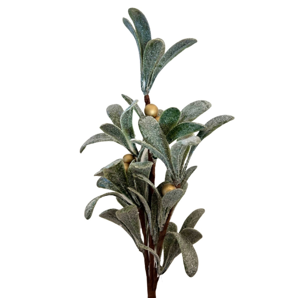Frosted Mistletoe Branch with Gold Berries