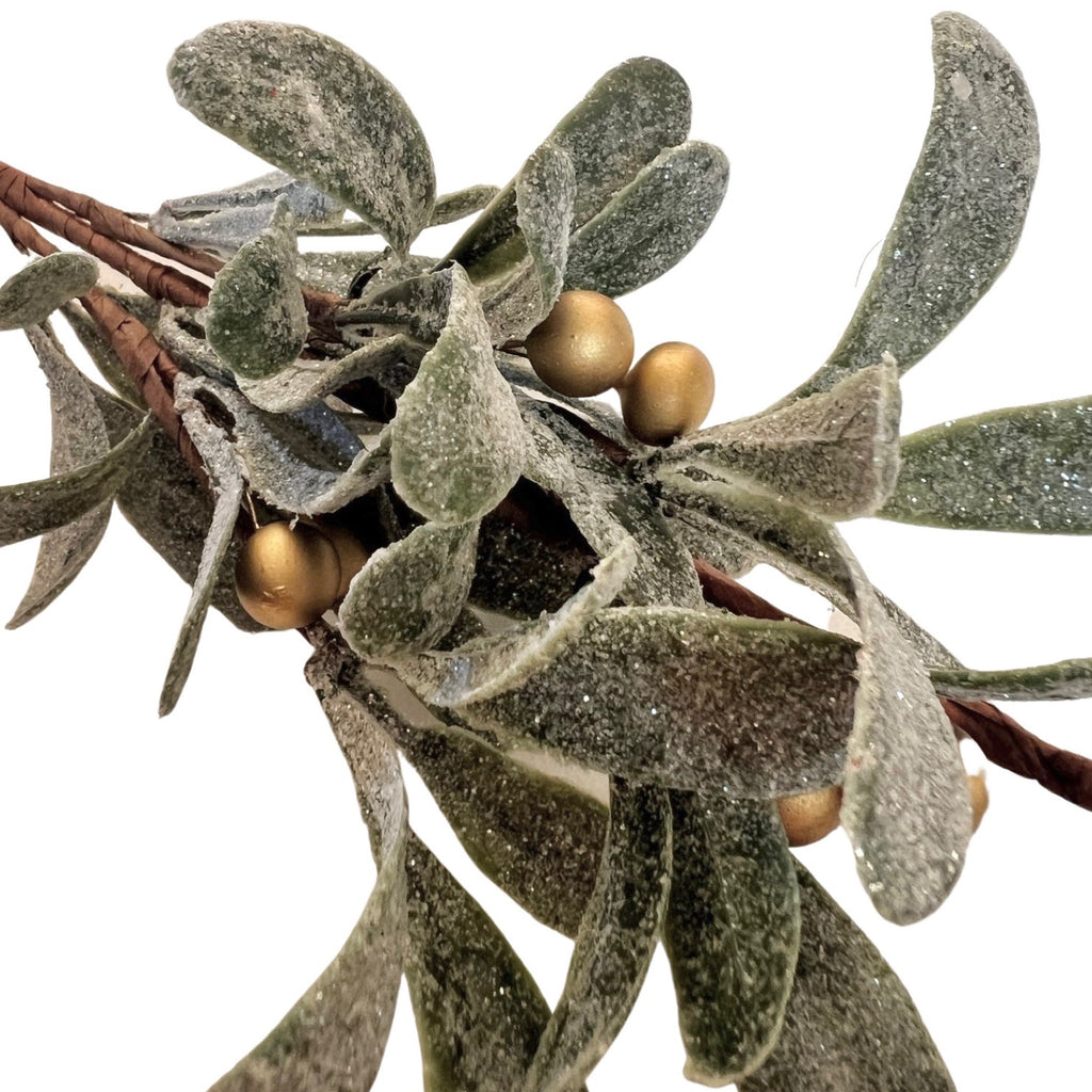 Frosted Mistletoe Branch with Gold Berries