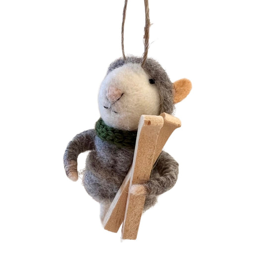Mouse Ornament Skiing Stevie | Felt, Wood