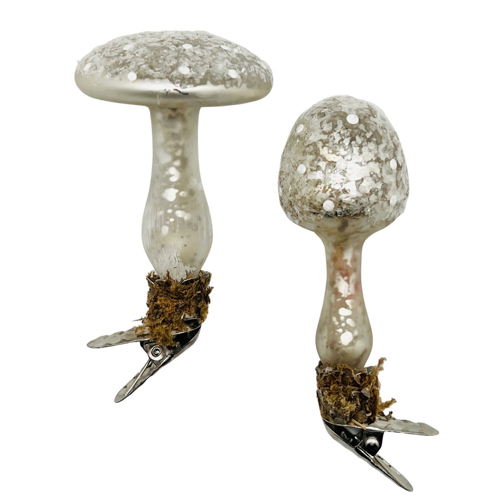 Glass Clip Mushroom Ornament | Silver