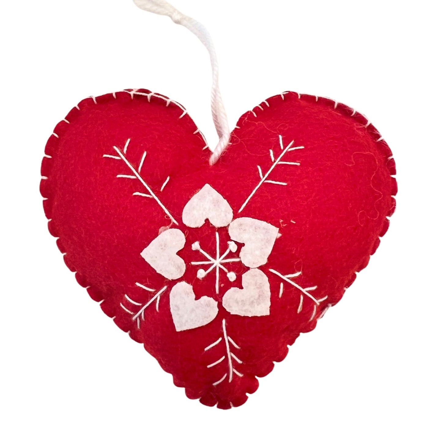 Felt Holiday Ornaments with Flower Motif | Red