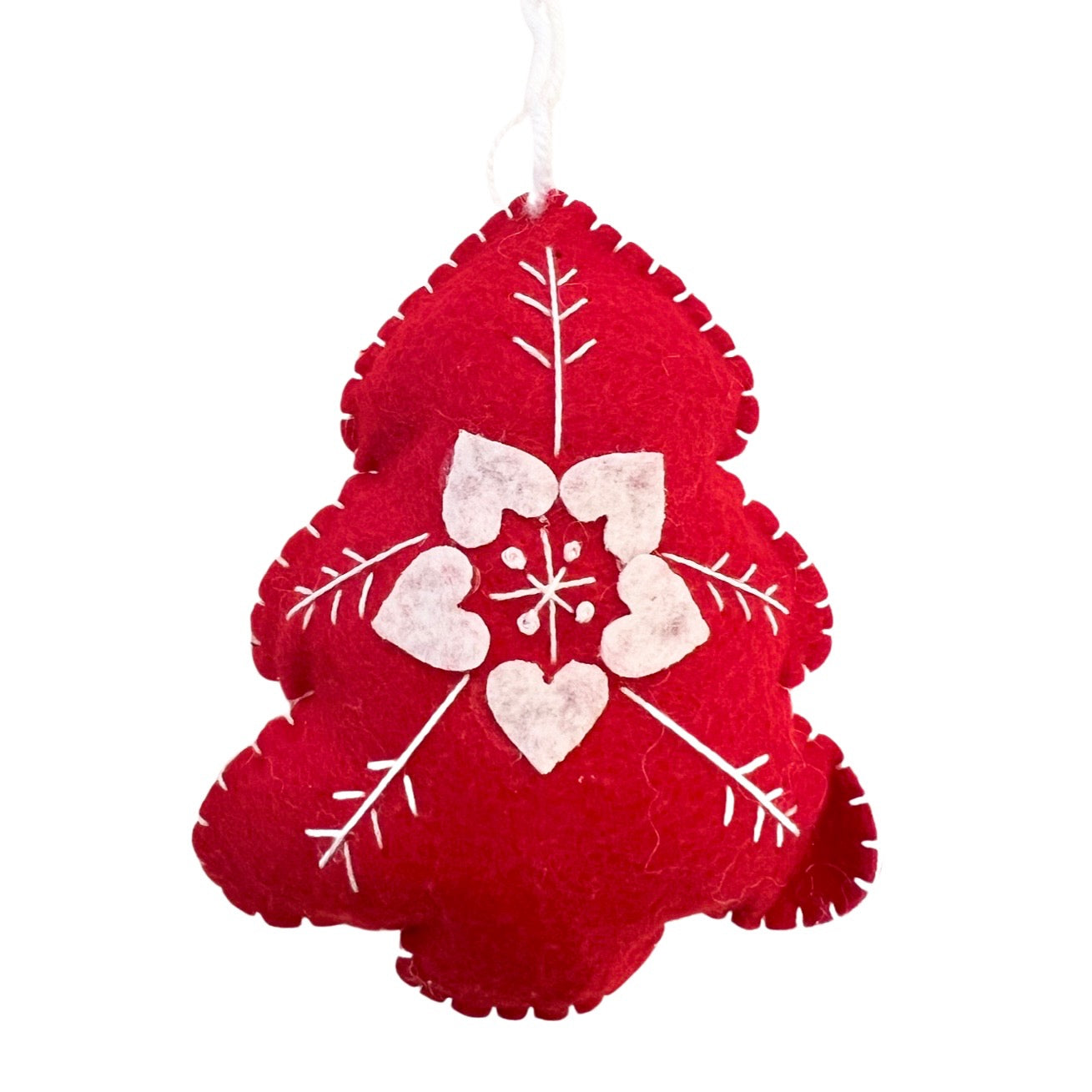 Felt Holiday Ornaments with Flower Motif | Red