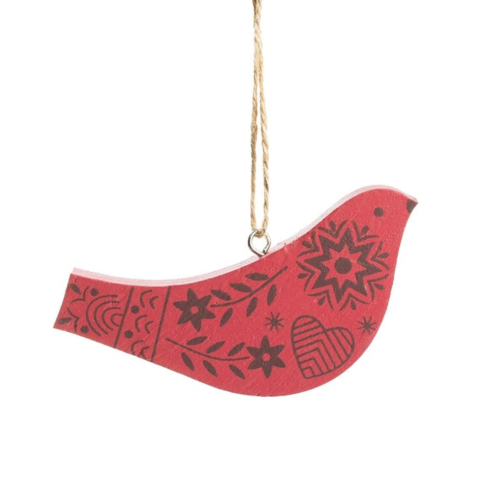 Printed Wood Bird Ornaments | Red