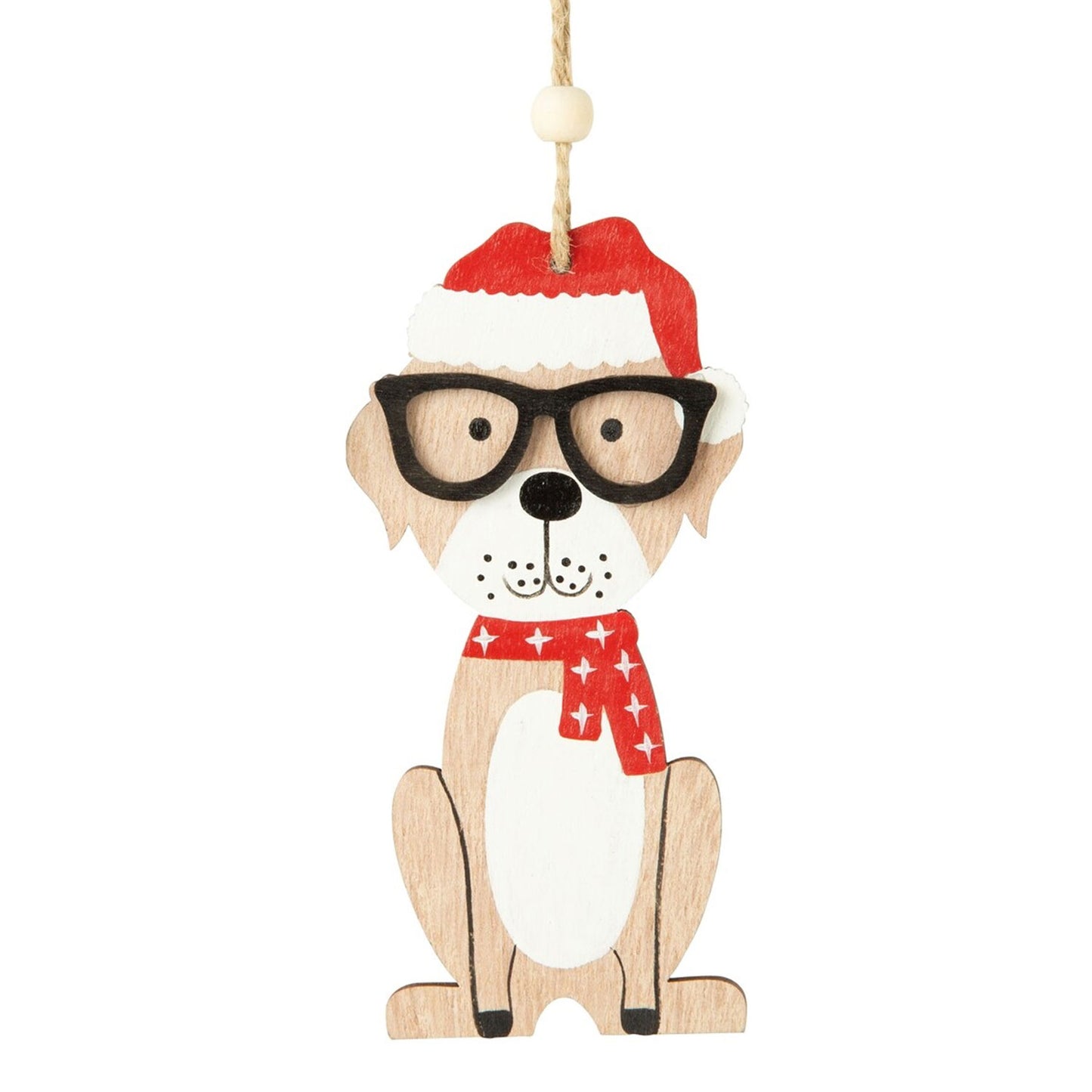 Wooden Dog with Glasses Ornaments | 2 Styles