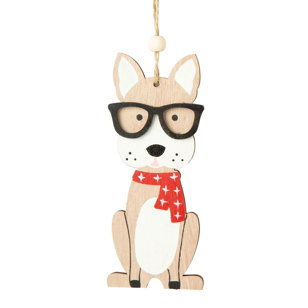 Wooden Dog with Glasses Ornaments | 2 Styles