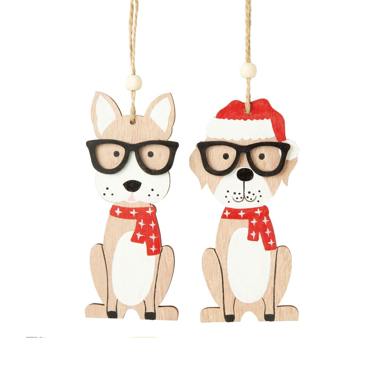 Wooden Dog with Glasses Ornaments | 2 Styles