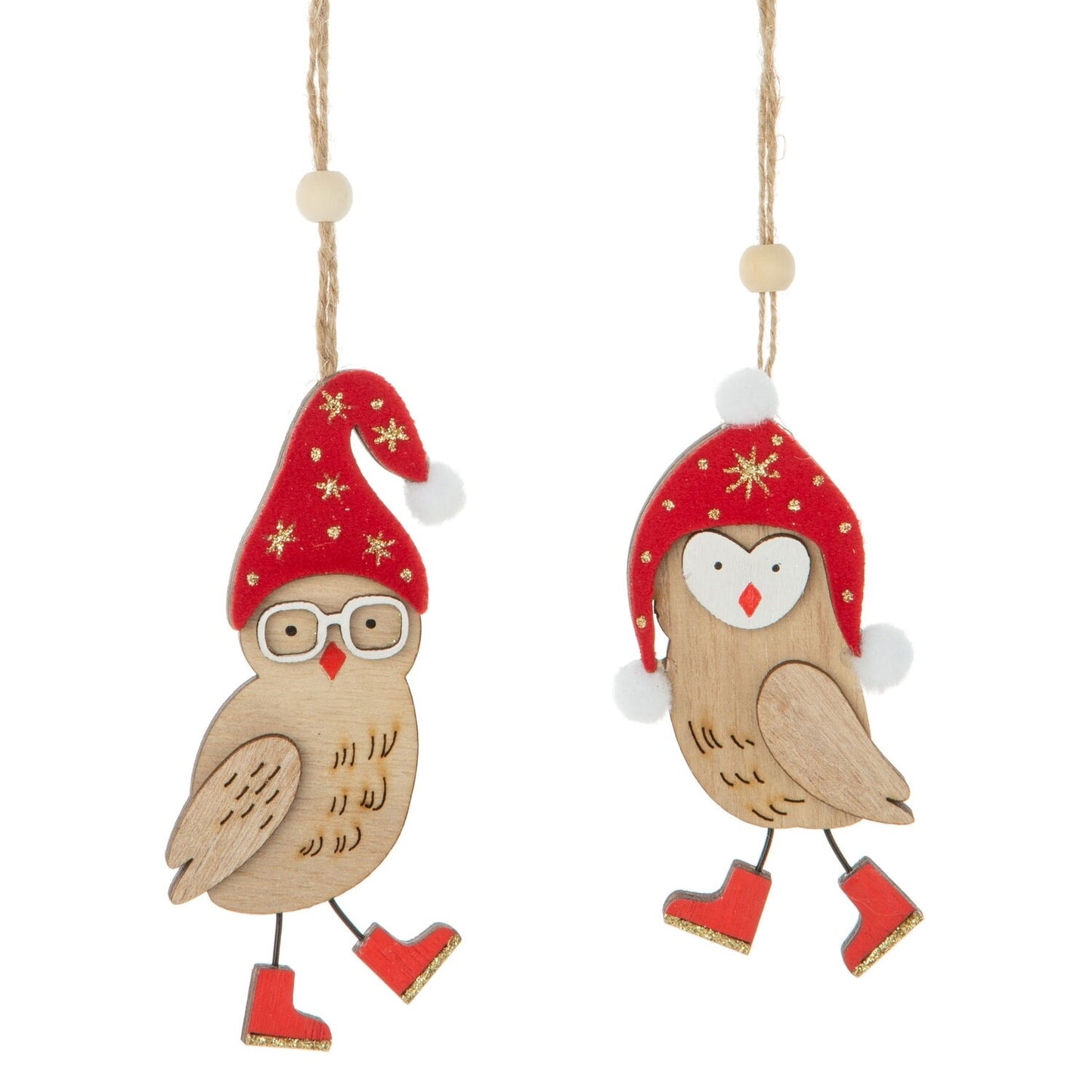 Owl Ornaments, 2 Styles | Wooden
