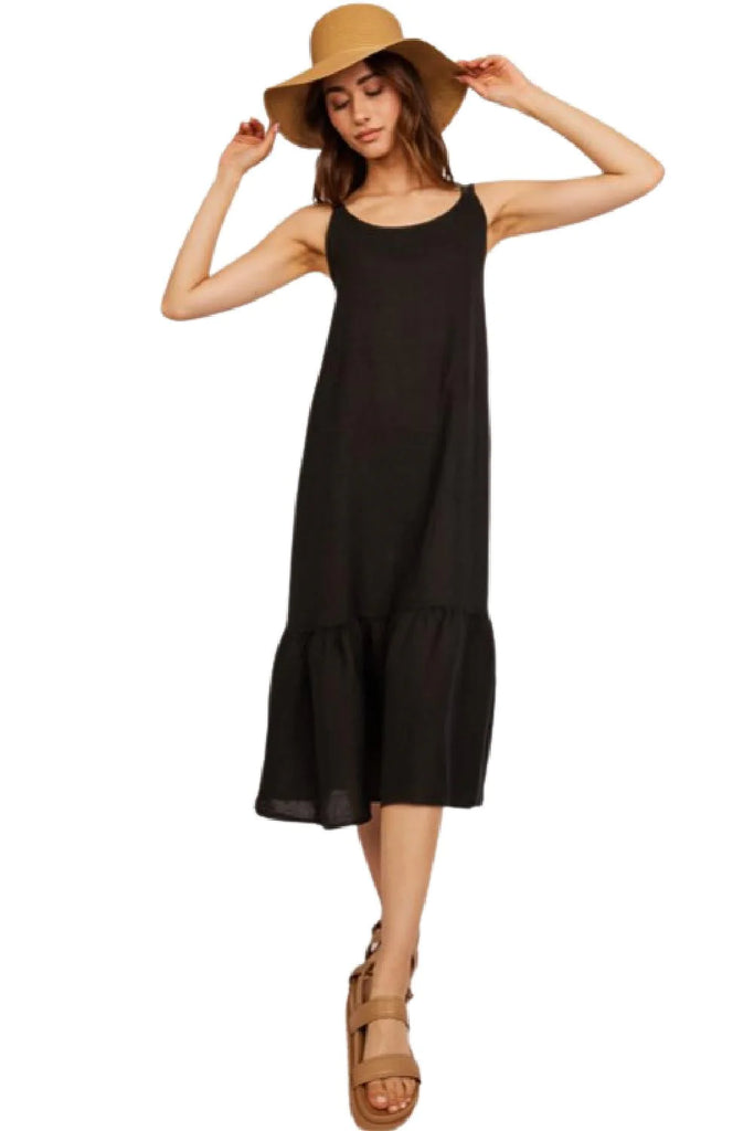 Pistache Back Bow Linen Dress | Black, Made in Italy