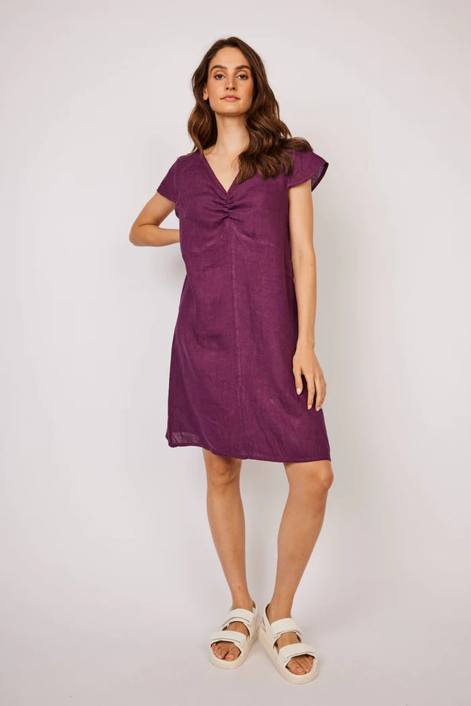 Pistache Cap Sleeve Linen Dress | Aubergine, Made in Italy