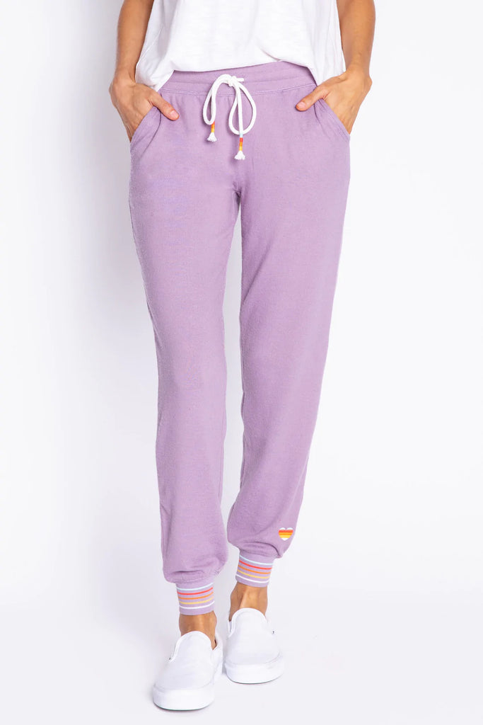 PJ Salvage Stripe Rite Heart Banded Pant - Lilac, Designed in the USA