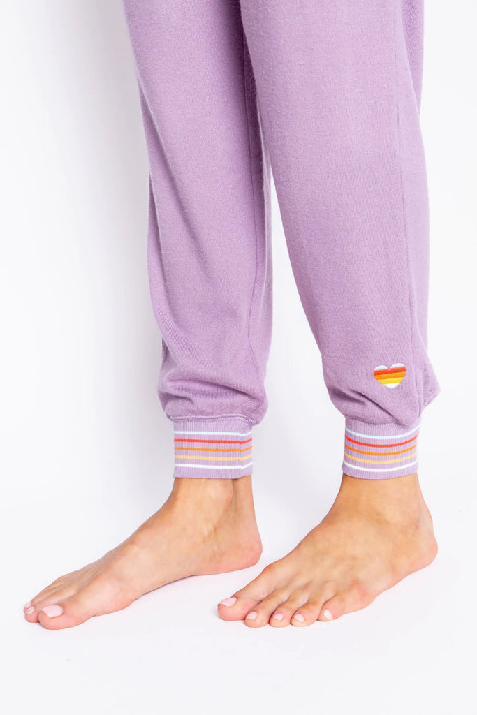 PJ Salvage Stripe Rite Heart Banded Pant - Lilac, Designed in the USA