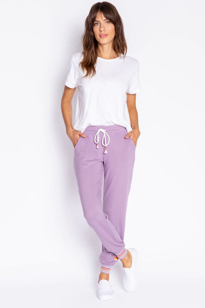 PJ Salvage Stripe Rite Heart Banded Pant - Lilac, Designed in the USA