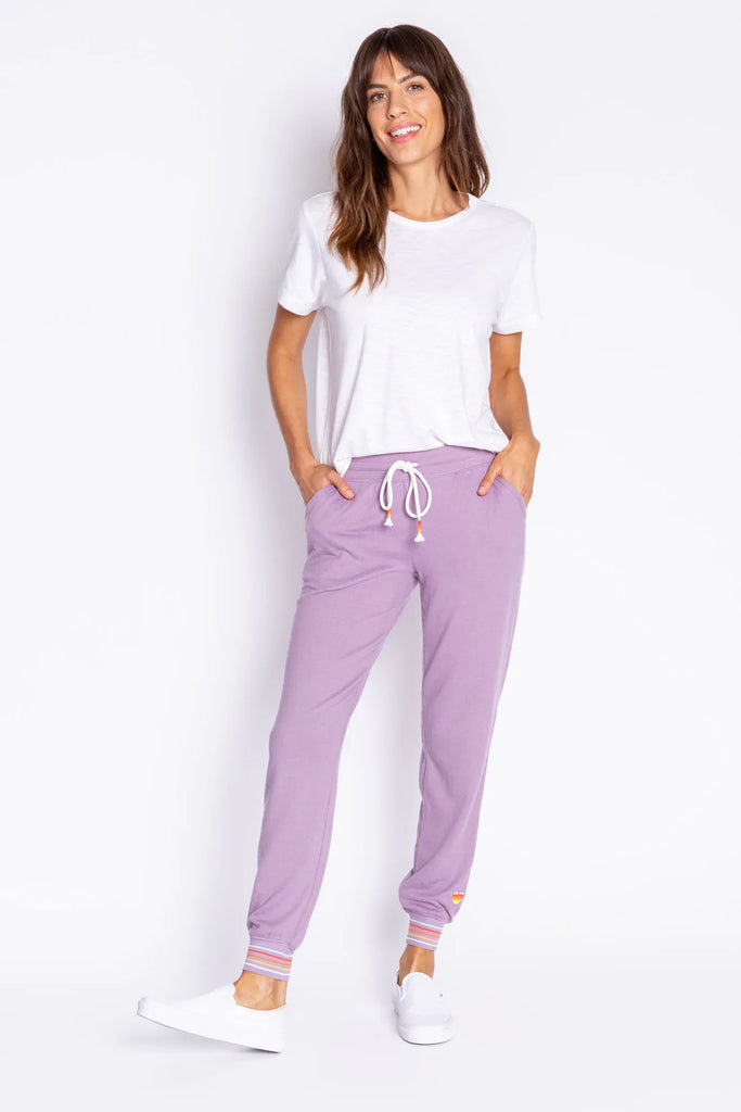 PJ Salvage Stripe Rite Heart Banded Pant - Lilac, Designed in the USA