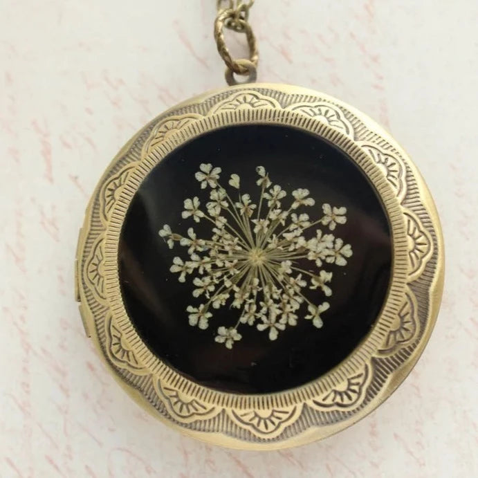 A Pocket of Posies | Floral Locket Necklace | Queen Anne's Lace