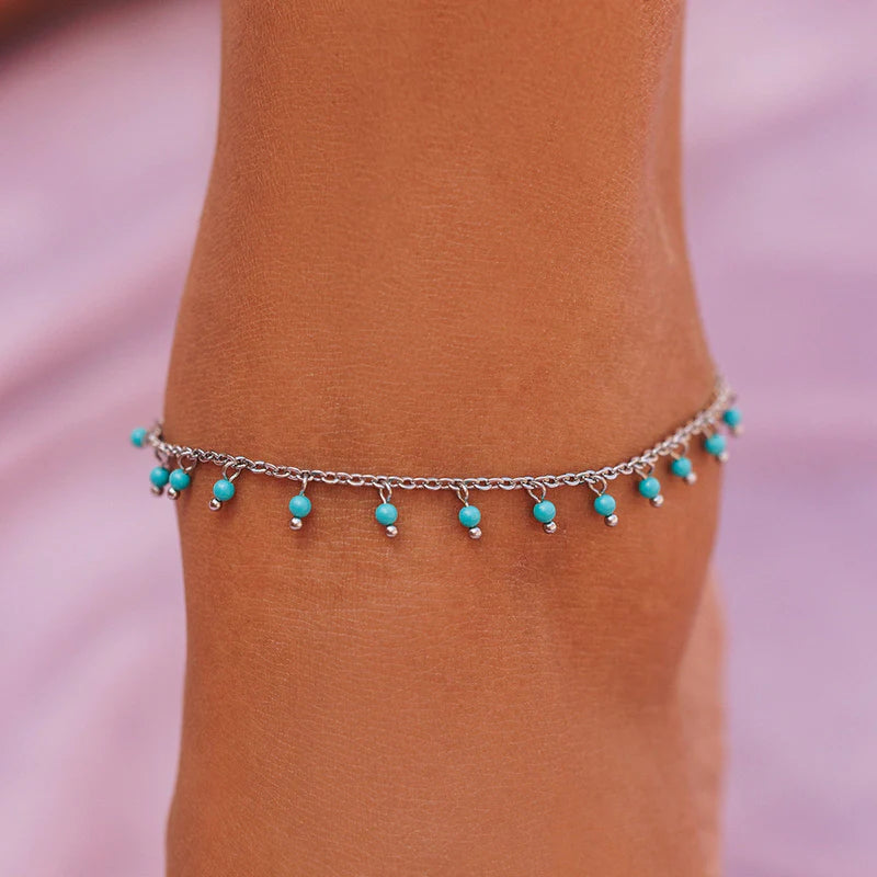 Pura Vida Silver Anklet | Floating Gemstones, Handmade