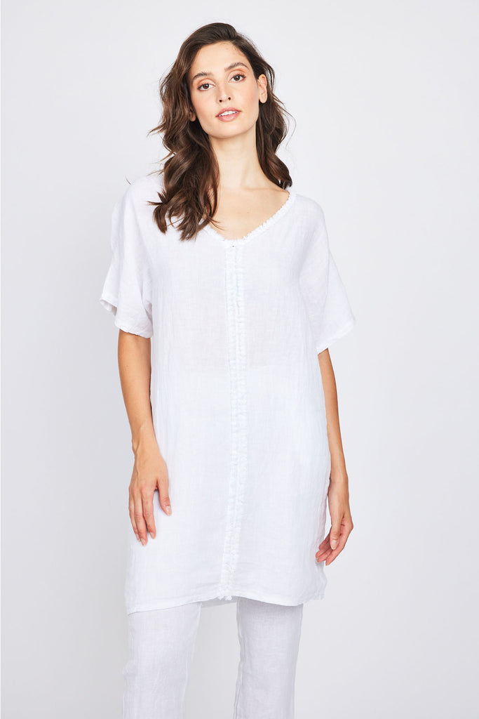 Pistache Caftan Linen Dress | White, Made in Italy