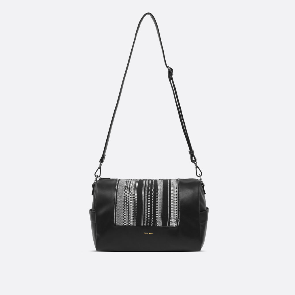 Pixie Mood Olivia Crossbody Bag Black & White Woven Vegan Leather and Suede